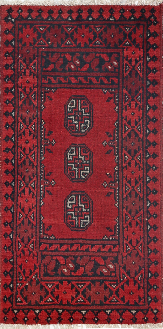Ivory Hand-Knotted Afghan Tribal Geometric Wool Rug - 1'7" x 3'4"