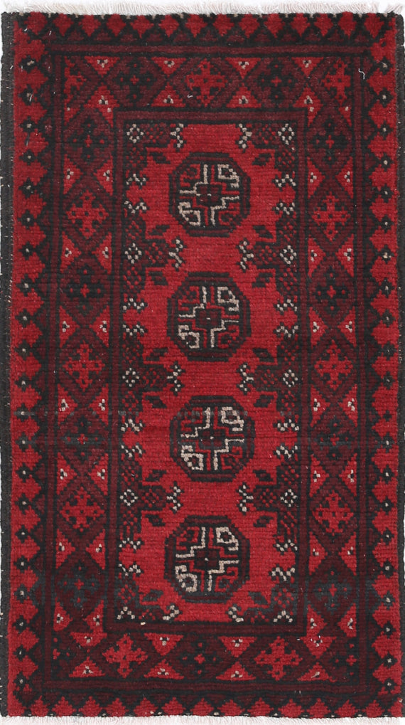Ivory Hand-Knotted Afghan Tribal Geometric Wool Rug - 1'7" x 3'2"