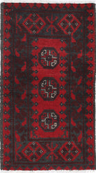 Ivory Hand-Knotted Afghan Tribal Geometric Wool Rug - 1'7" x 3'0"