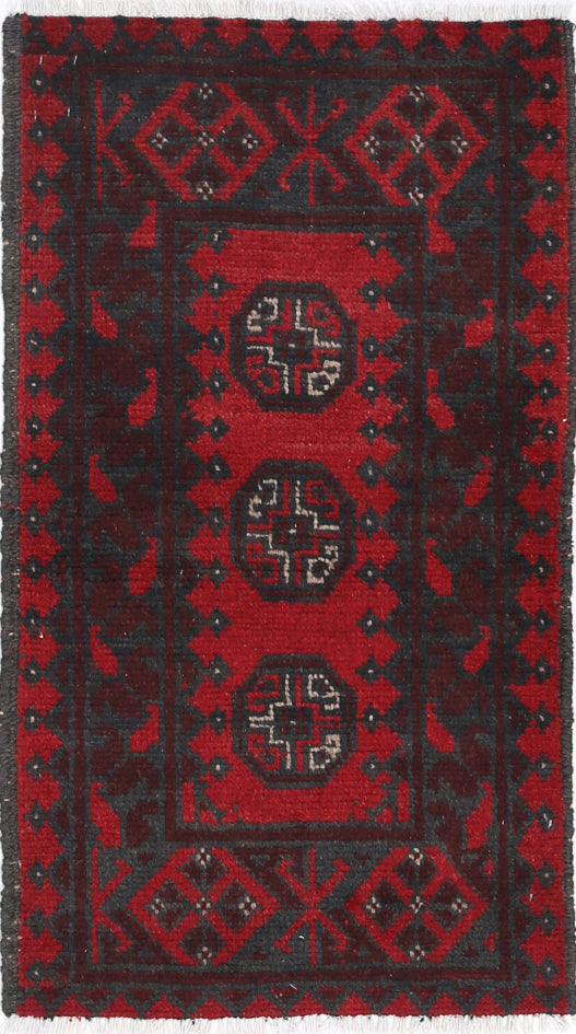 Ivory Hand-Knotted Afghan Tribal Geometric Wool Rug - 1'7" x 3'0"