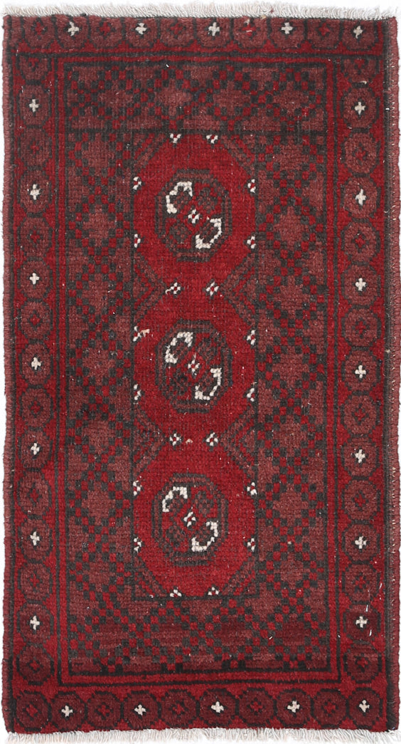 Ivory Hand-Knotted Afghan Tribal Geometric Wool Rug - 1'7" x 3'1"