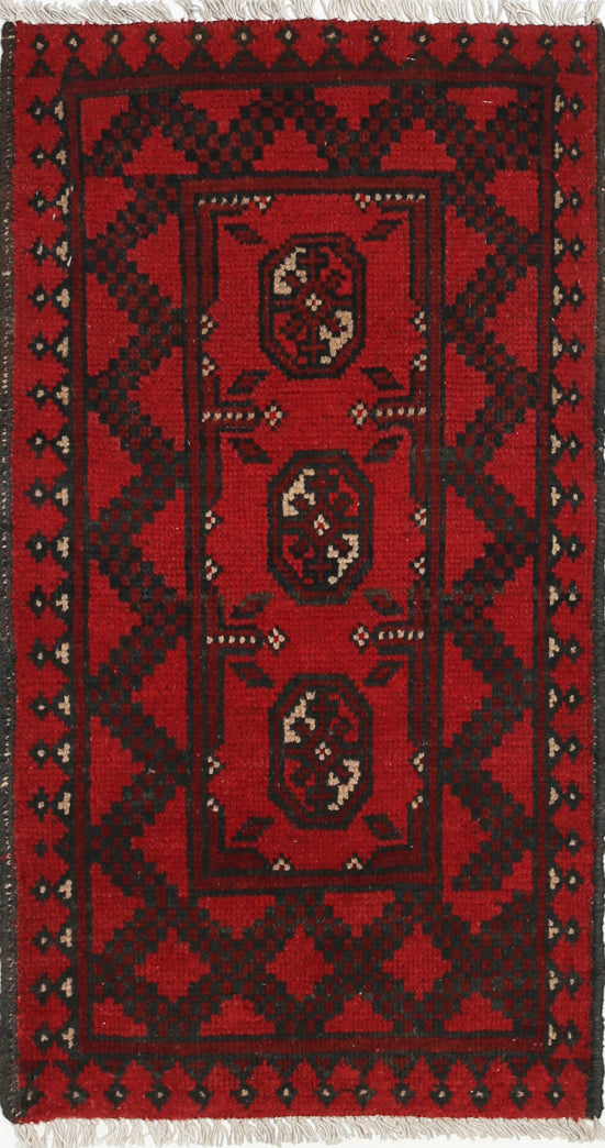 Ivory Hand-Knotted Afghan Tribal Geometric Wool Rug - 1'8" x 3'3"