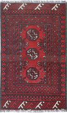 Ivory Hand-Knotted Afghan Tribal Geometric Wool Rug - 1'9" x 2'11"