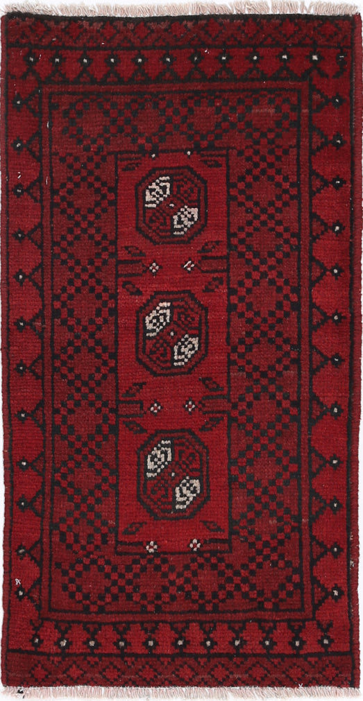 Ivory Hand-Knotted Afghan Tribal Geometric Wool Rug - 1'6" x 3'2"