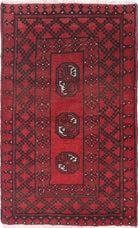 Ivory Hand-Knotted Afghan Tribal Geometric Wool Rug - 1'9" x 3'0"