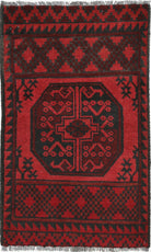 Ivory Hand-Knotted Afghan Tribal Geometric Wool Rug - 1'9" x 3'0"