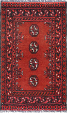 Ivory Hand-Knotted Afghan Tribal Geometric Wool Rug - 1'9" x 3'3"