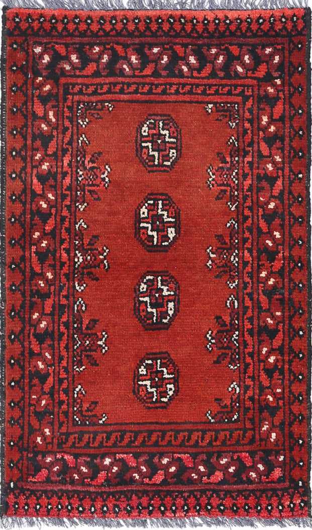 Ivory Hand-Knotted Afghan Tribal Geometric Wool Rug - 1'9" x 3'3"