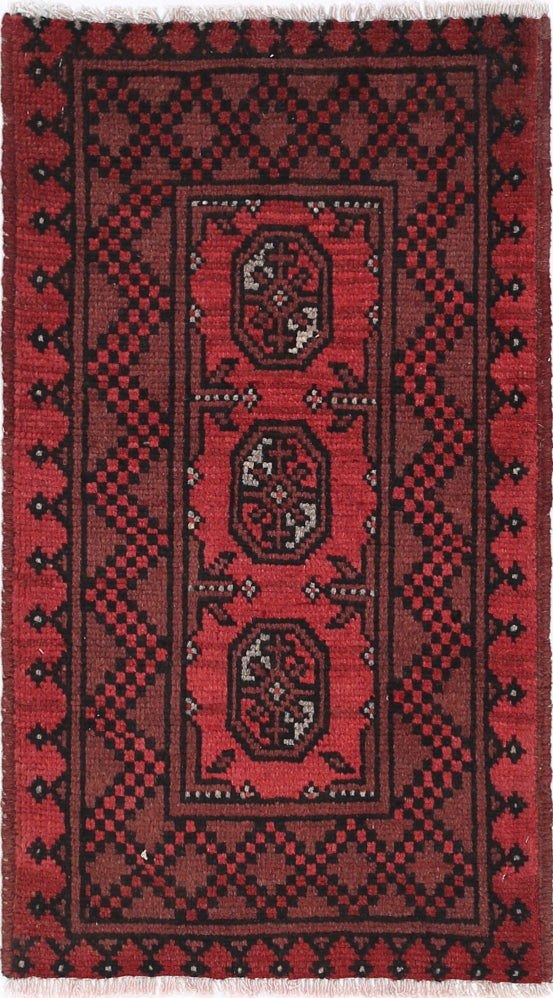 Ivory Hand-Knotted Afghan Tribal Geometric Wool Rug - 1'7" x 3'0"