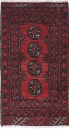 Ivory Hand-Knotted Afghan Tribal Geometric Wool Rug - 1'6" x 3'1"