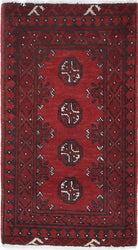 Ivory Hand-Knotted Afghan Tribal Geometric Wool Rug - 1'7" x 3'1"