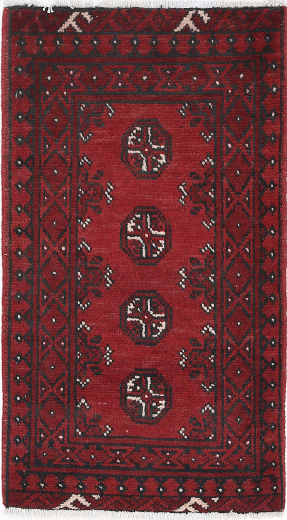 Ivory Hand-Knotted Afghan Tribal Geometric Wool Rug - 1'7" x 3'1"