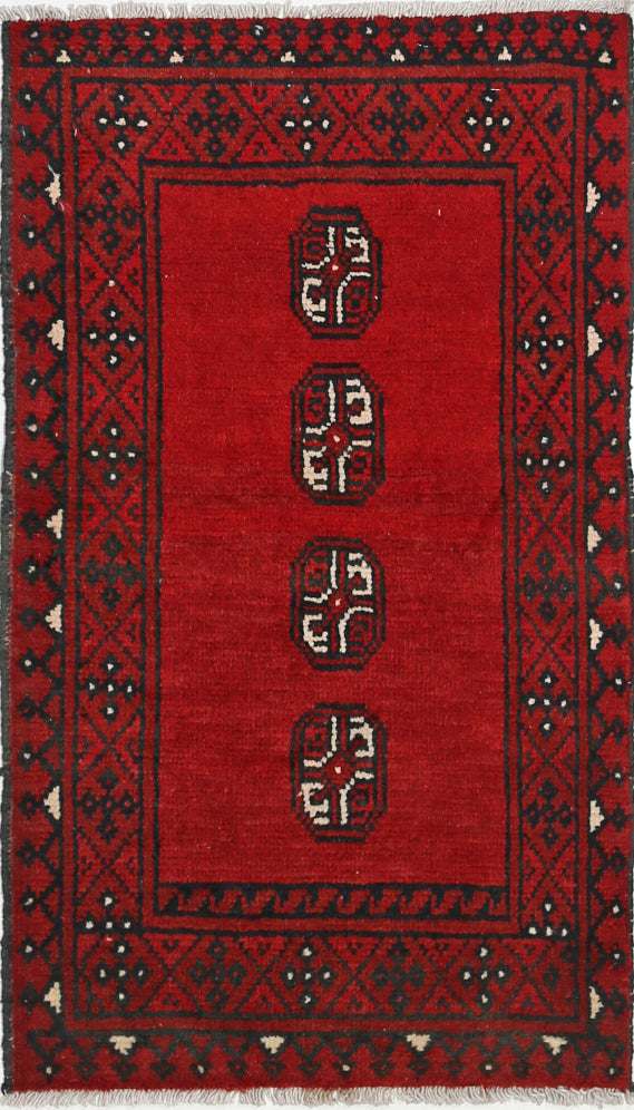 Ivory Hand-Knotted Afghan Tribal Geometric Wool Rug - 1'9" x 3'2"