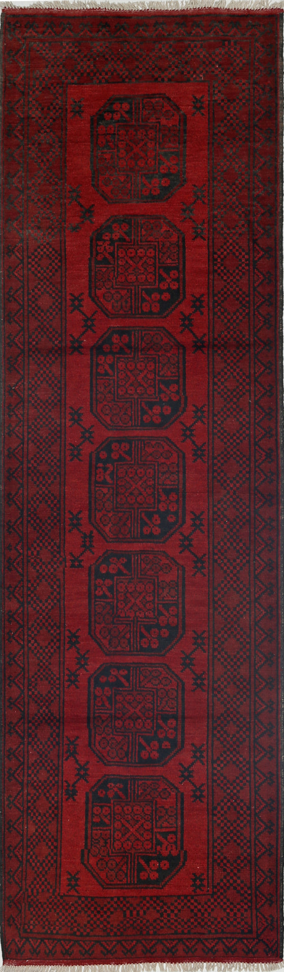 Ivory Hand-Knotted Afghan Tribal Geometric Wool Rug - 2'8" x 9'2"