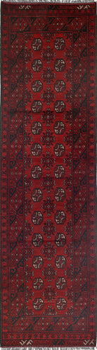 Ivory Hand-Knotted Afghan Tribal Geometric Wool Rug - 2'5" x 9'3"