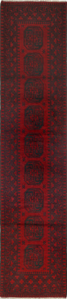 Ivory Hand-Knotted Afghan Tribal Geometric Wool Rug - 2'6" x 12'5"