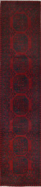 Ivory Hand-Knotted Afghan Tribal Geometric Wool Rug - 2'8" x 12'3"