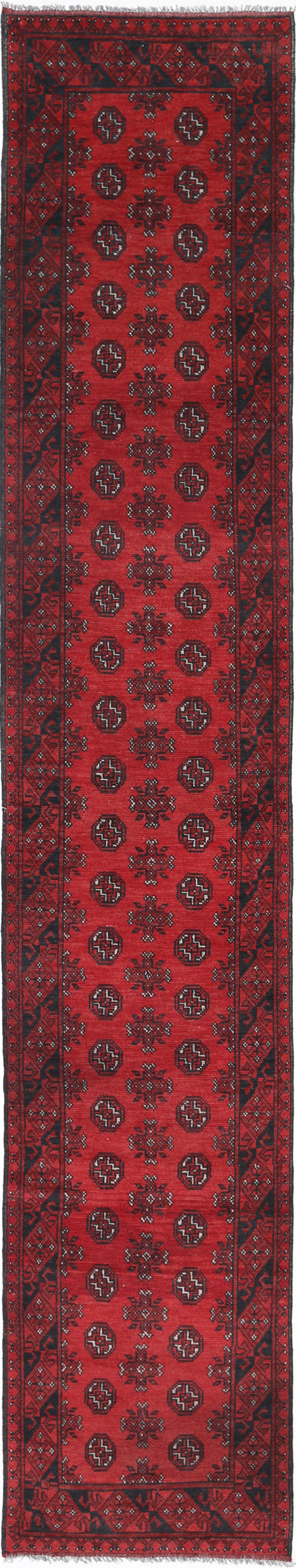 Ivory Hand-Knotted Afghan Tribal Geometric Wool Rug - 2'7" x 15'4"