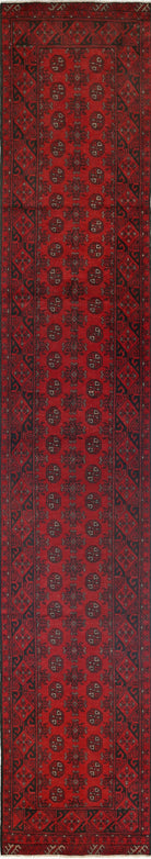 Ivory Hand-Knotted Afghan Tribal Geometric Wool Rug - 2'7" x 15'6"