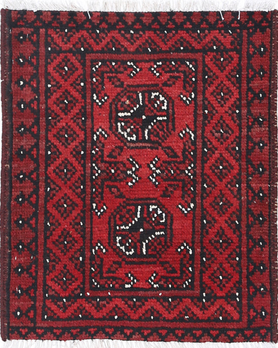 Ivory Hand-Knotted Afghan Tribal Geometric Wool Rug - 1'8" x 2'1"