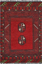 Ivory Hand-Knotted Afghan Tribal Geometric Wool Rug - 1'7" x 2'4"