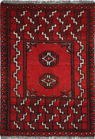 Ivory Hand-Knotted Afghan Tribal Geometric Wool Rug - 1'7" x 2'2"