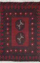 Ivory Hand-Knotted Afghan Tribal Geometric Wool Rug - 1'6" x 2'3"