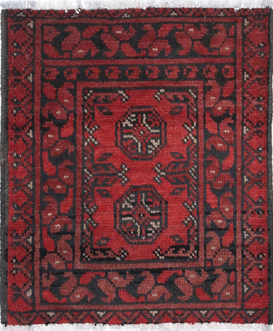 Ivory Hand-Knotted Afghan Tribal Geometric Wool Rug - 1'7" x 2'0"