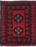 Ivory Hand-Knotted Afghan Tribal Geometric Wool Rug - 1'7" x 2'1"