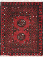 Ivory Hand-Knotted Afghan Tribal Geometric Wool Rug - 1'8" x 2'2"