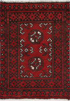 Ivory Hand-Knotted Afghan Tribal Geometric Wool Rug - 1'6" x 2'2"