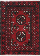 Ivory Hand-Knotted Afghan Tribal Geometric Wool Rug - 1'6" x 2'2"