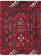 Ivory Hand-Knotted Afghan Tribal Geometric Wool Rug - 1'7" x 2'2"