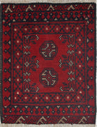 Ivory Hand-Knotted Afghan Tribal Geometric Wool Rug - 1'7" x 2'1"