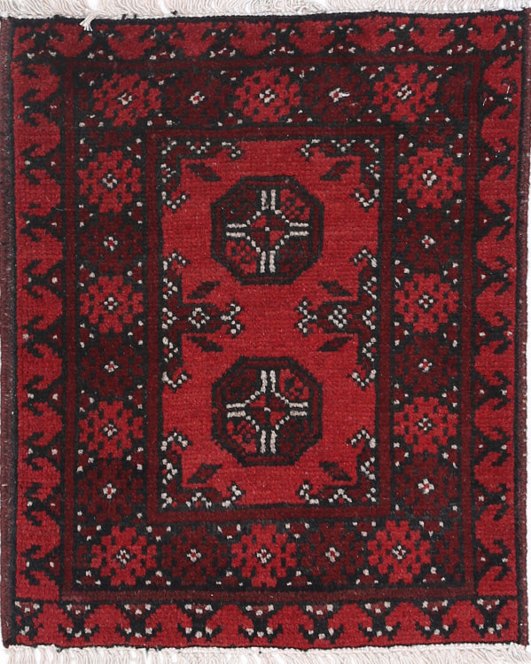 Ivory Hand-Knotted Afghan Tribal Geometric Wool Rug - 1'8" x 2'2"