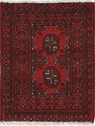 Ivory Hand-Knotted Afghan Tribal Geometric Wool Rug - 1'8" x 2'2"