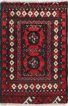 Ivory Hand-Knotted Afghan Tribal Geometric Wool Rug - 1'7" x 2'6"