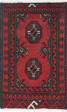 Ivory Hand-Knotted Afghan Tribal Geometric Wool Rug - 1'6" x 2'7"