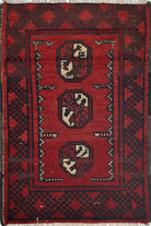 Ivory Hand-Knotted Afghan Tribal Geometric Wool Rug - 1'7" x 2'5"