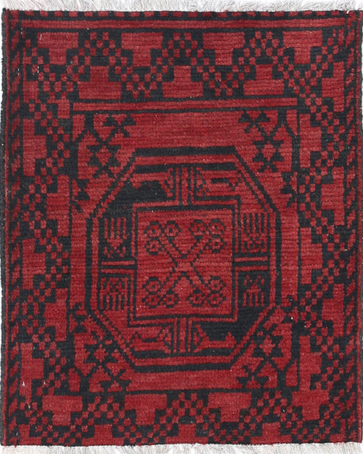 Ivory Hand-Knotted Afghan Tribal Geometric Wool Rug - 1'7" x 2'0"