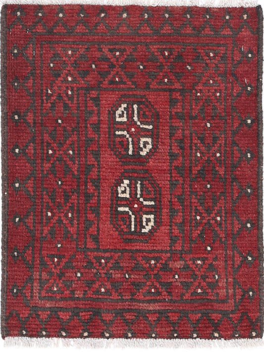 Ivory Hand-Knotted Afghan Tribal Geometric Wool Rug - 1'8" x 2'1"