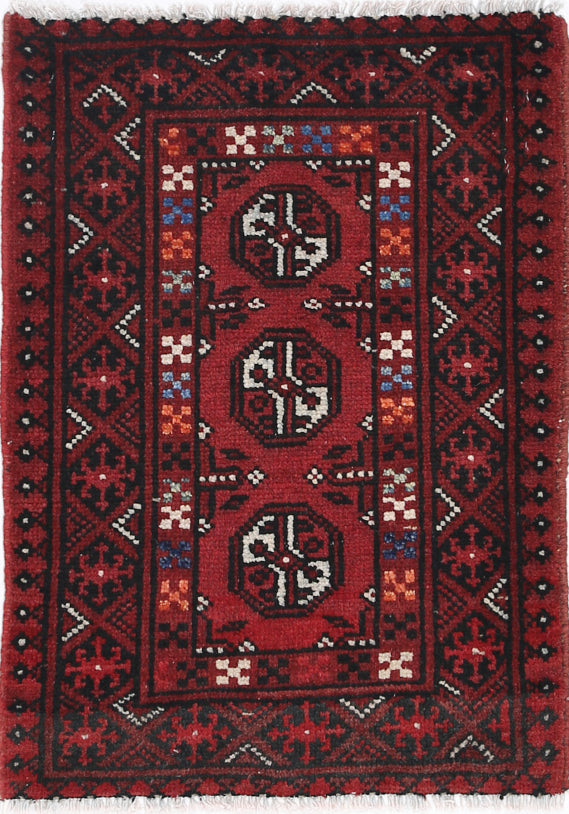 Ivory Hand-Knotted Afghan Tribal Geometric Wool Rug - 1'8" x 2'5"