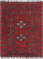 Ivory Hand-Knotted Afghan Tribal Geometric Wool Rug - 1'6" x 2'2"
