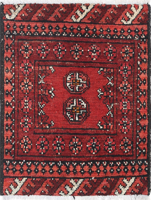 Ivory Hand-Knotted Afghan Tribal Geometric Wool Rug - 1'8" x 2'2"