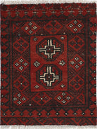 Ivory Hand-Knotted Afghan Tribal Geometric Wool Rug - 1'7" x 2'0"