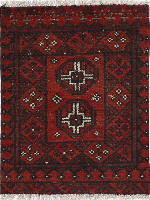 Ivory Hand-Knotted Afghan Tribal Geometric Wool Rug - 1'7" x 2'0"