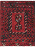 Ivory Hand-Knotted Afghan Tribal Geometric Wool Rug - 1'7" x 2'3"