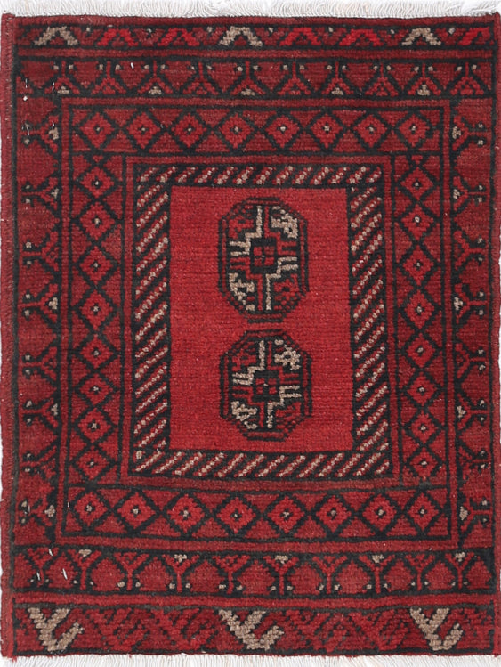 Ivory Hand-Knotted Afghan Tribal Geometric Wool Rug - 1'7" x 2'3"