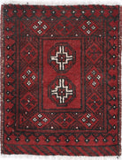 Ivory Hand-Knotted Afghan Tribal Geometric Wool Rug - 1'7" x 2'1"