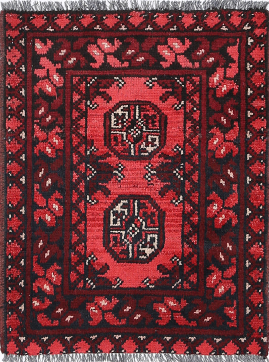 Ivory Hand-Knotted Afghan Tribal Geometric Wool Rug - 1'7" x 2'2"